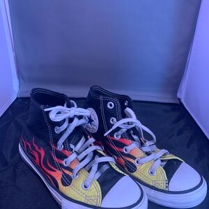 Leather Converse Flame Nero Mod Hi-top Youth Sneakers